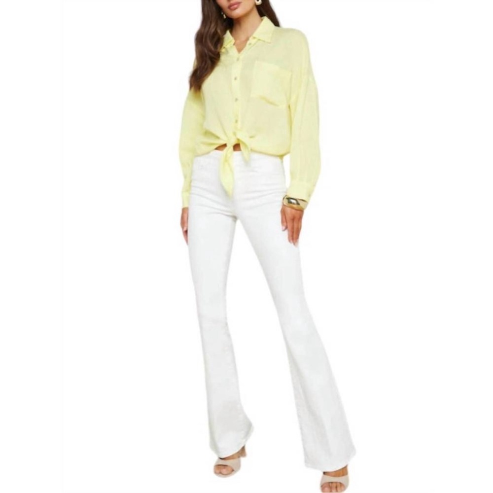 L'Agence Talitha Tie Blouse Yellow Button Up Shirt Linen Blend Top - Picture 4 of 15